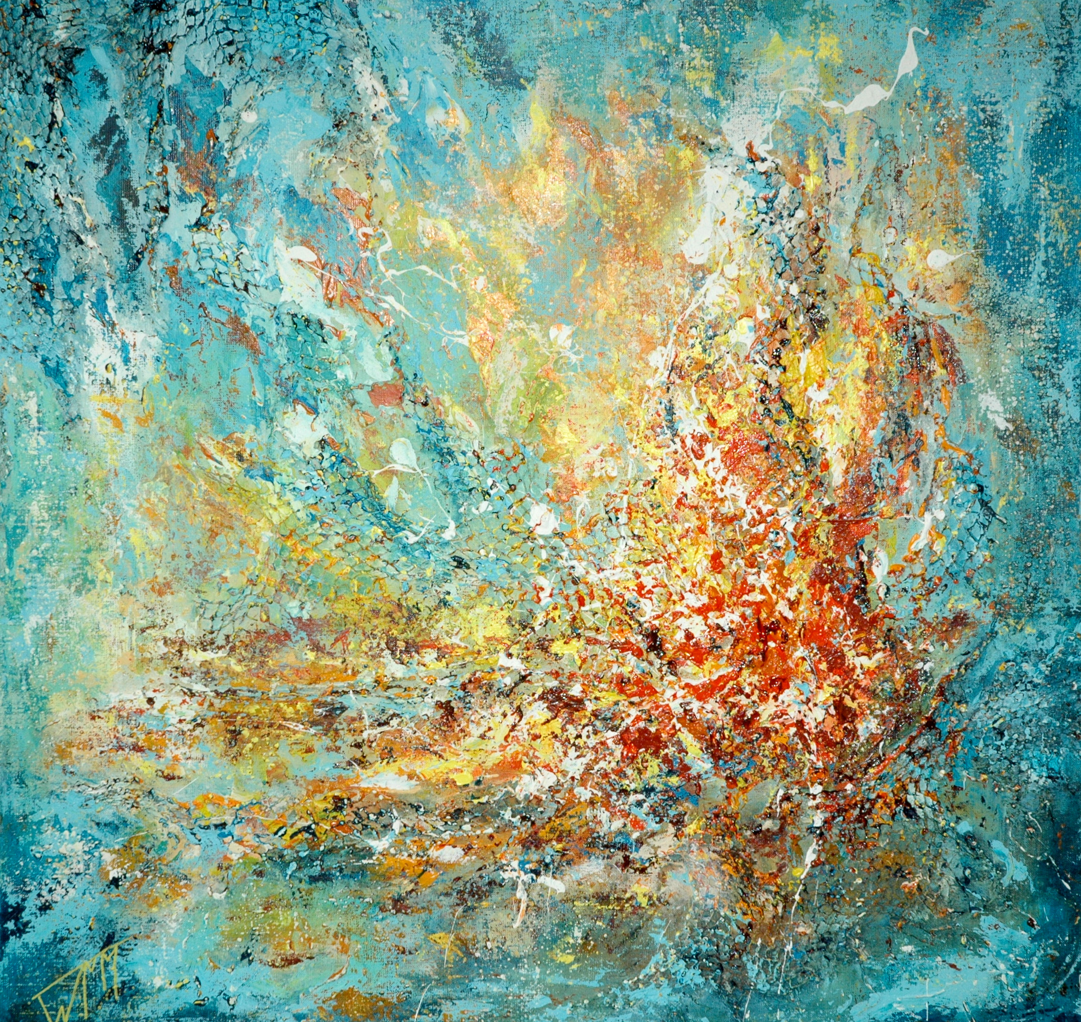 80 x 80cm, acryl op linnen, met gebruik van materialen (textuur), €345,-