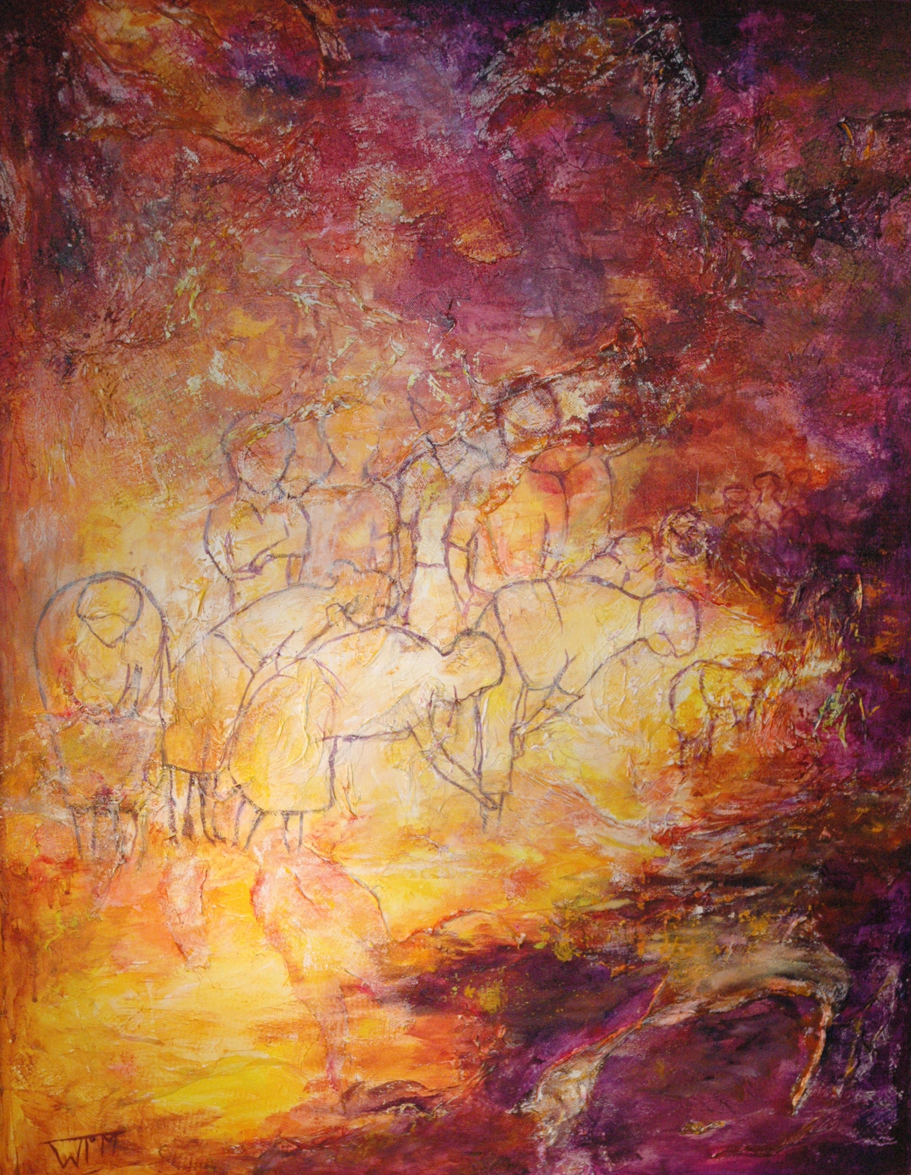 100 x 80cm, acryl op katoen, met gebruik van materialen (textuur), €425,-