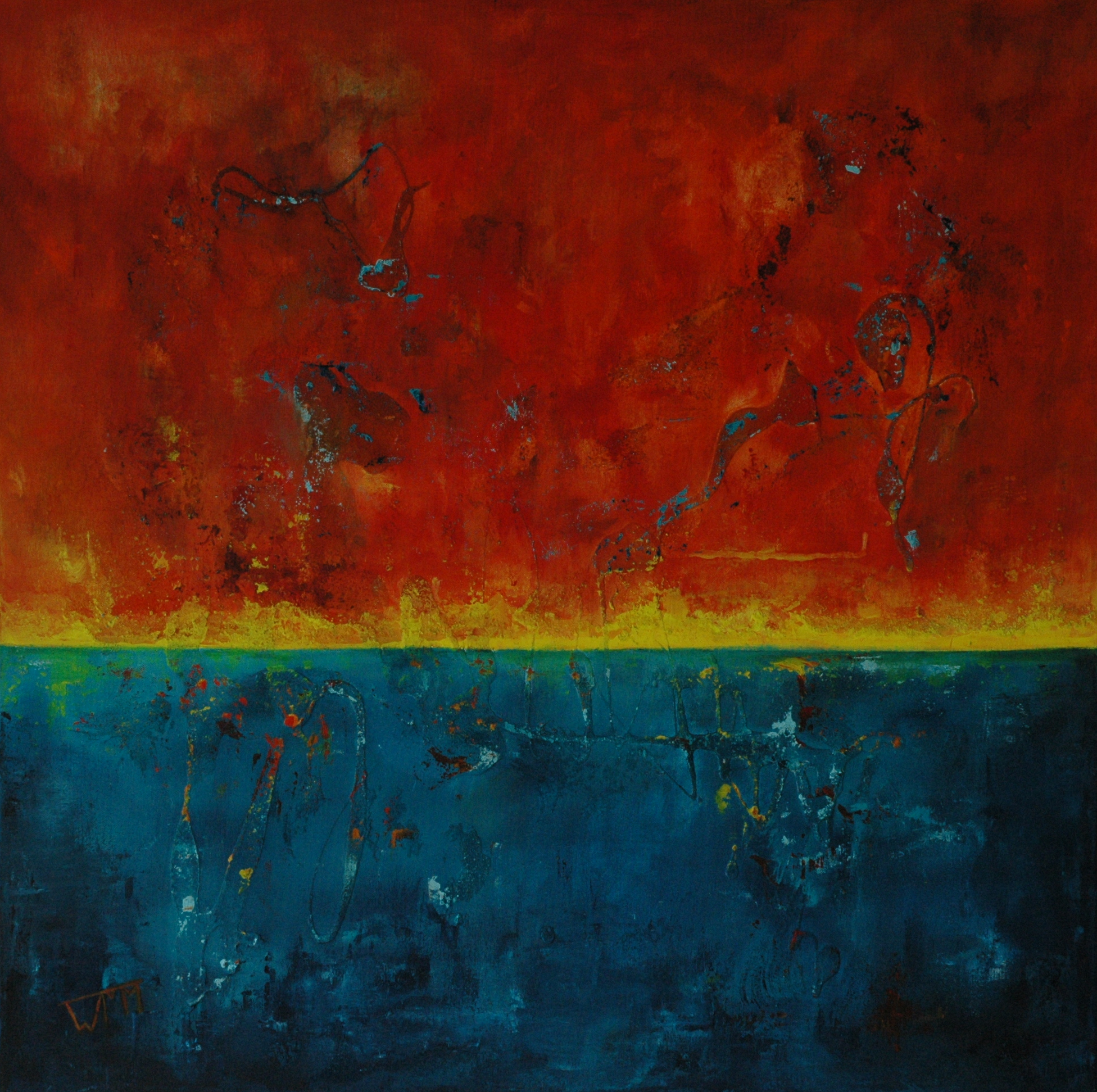 80 x 80cm, acryl op linnen, met gebruik van materialen (textuur), €375,-