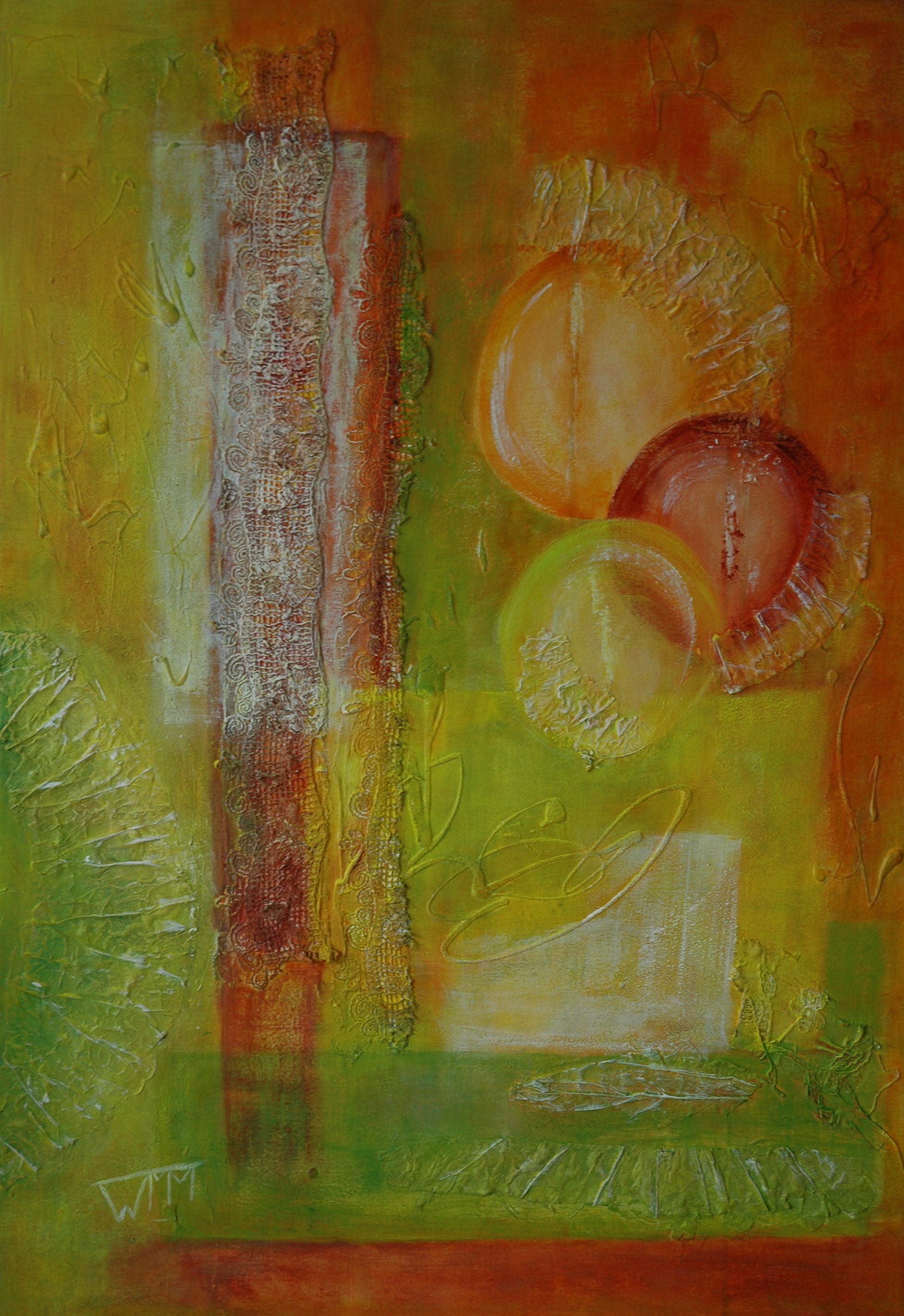 70 x 100cm, acryl op linnen, met gebruik van materialen (textuur), €365,-