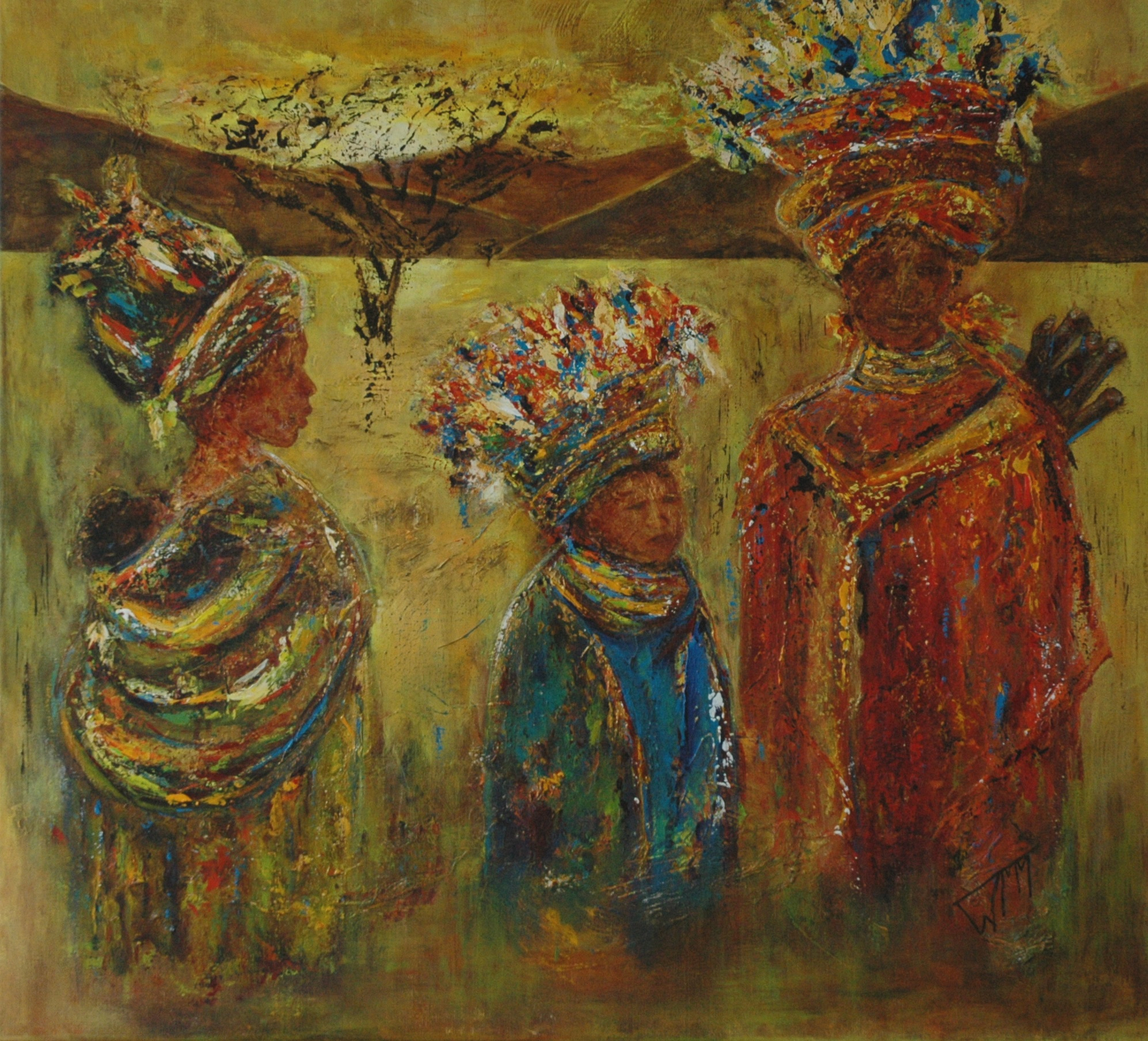 100 x 100cm, acryl op linnen, met gebruik van materialen (textuur), verkocht