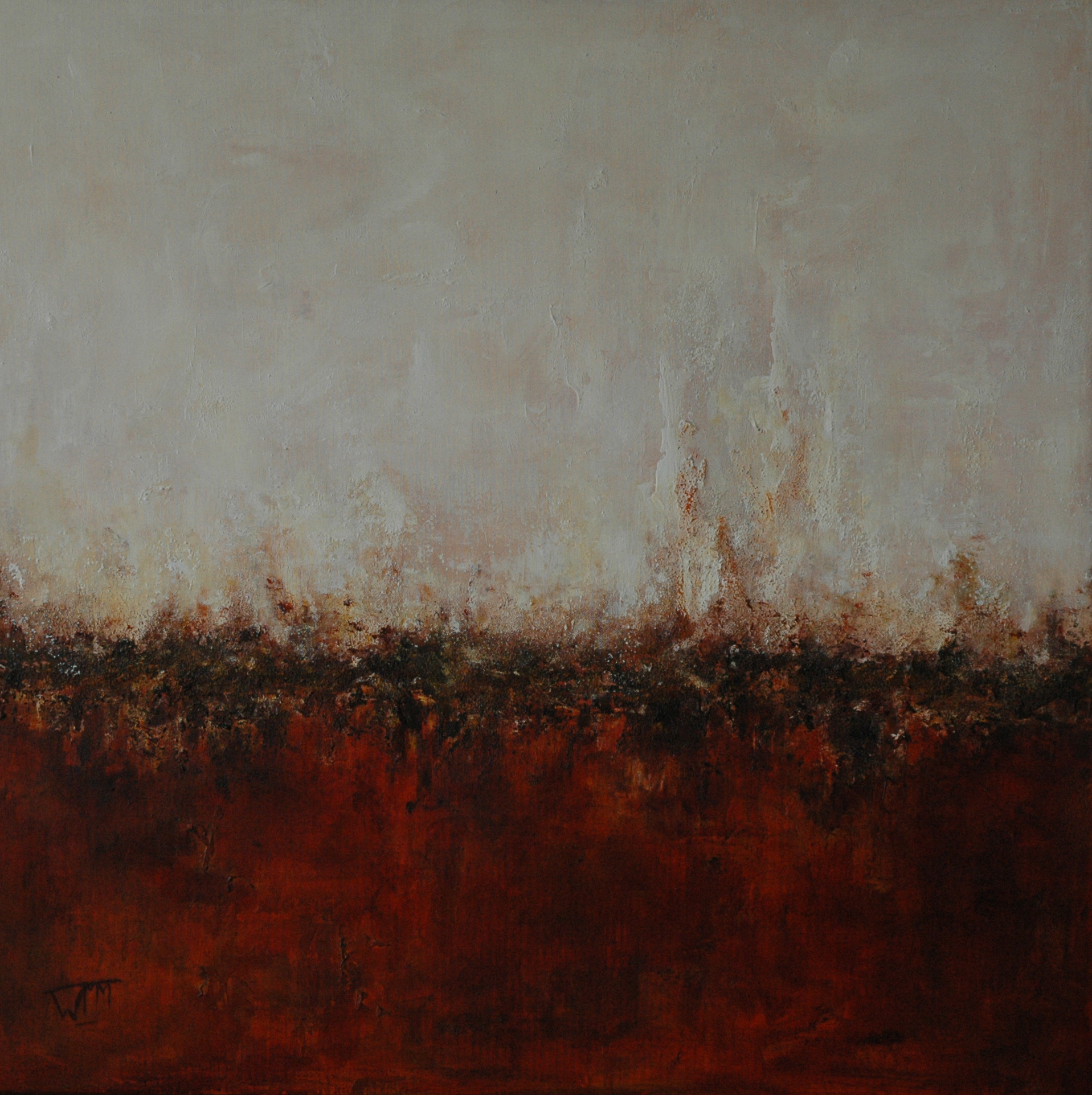 80 x 80cm, acryl op linnen, met gebruik van materialen (textuur), €375,-