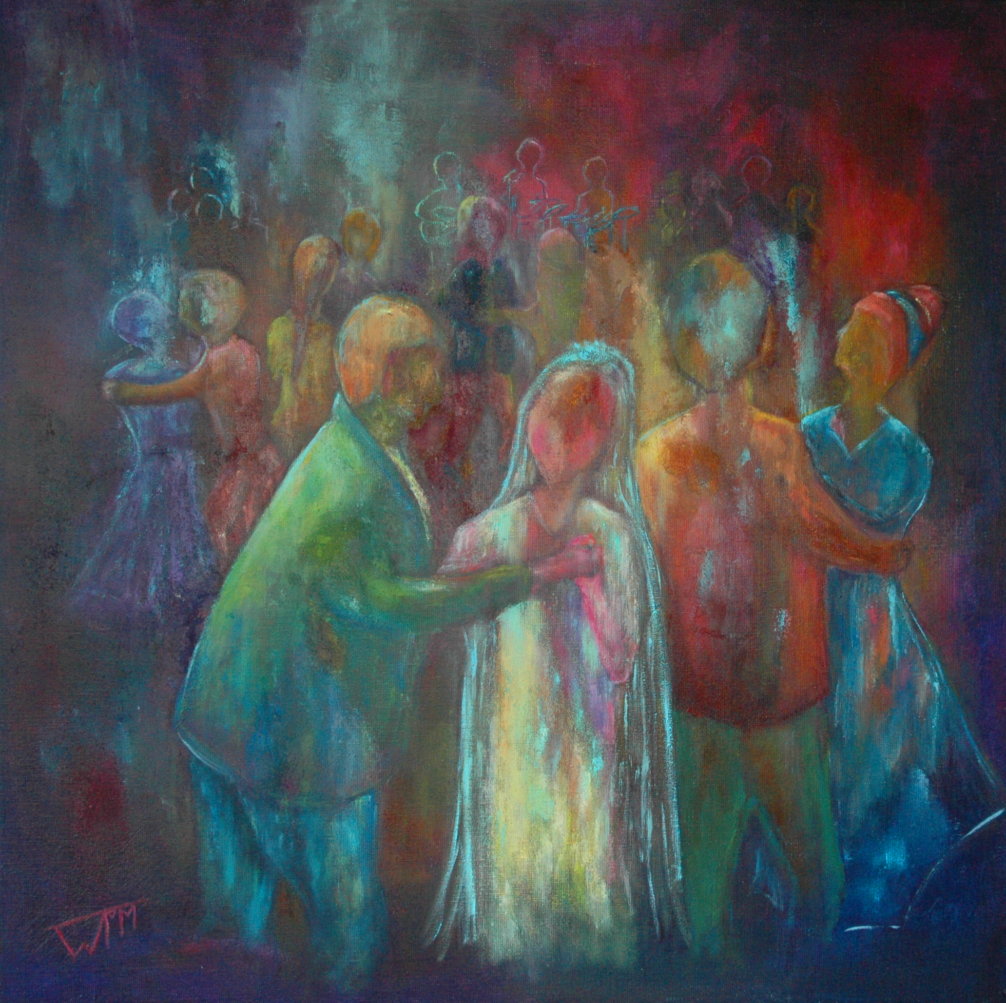 80 x 80cm, acryl op linnen, met gebruik van materialen (textuur), verkocht