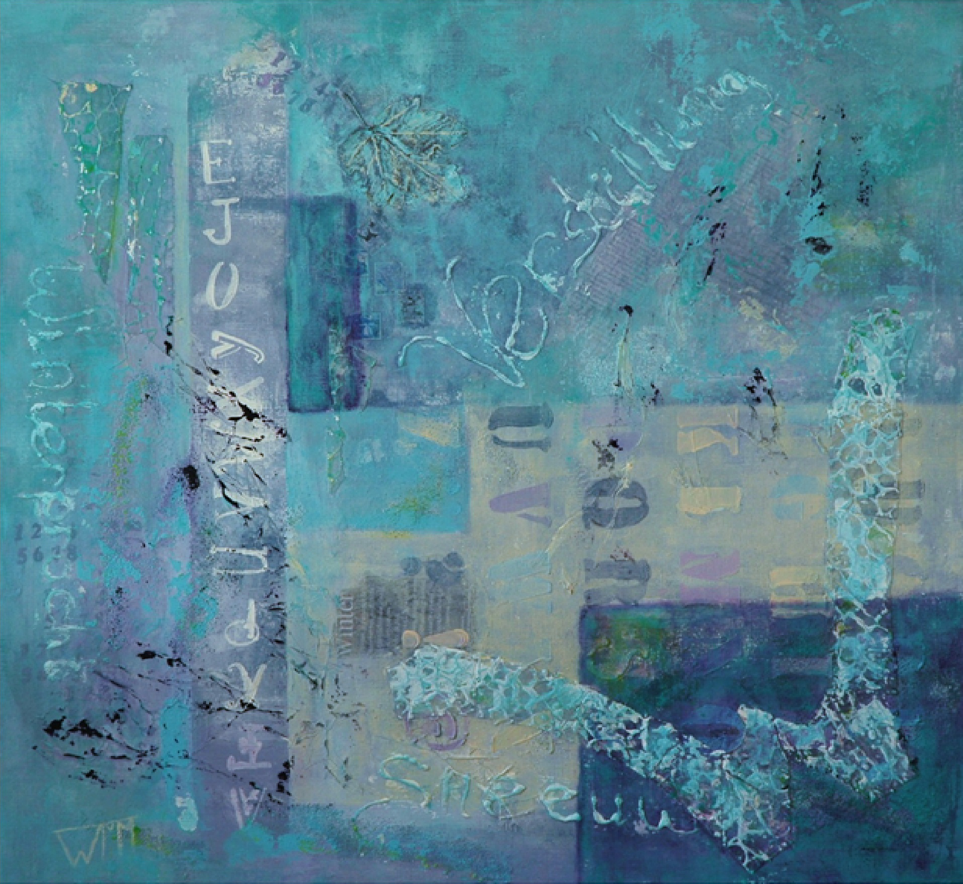 70 x 70cm, acryl op linnen, met gebruik van materialen (textuur), €325,-