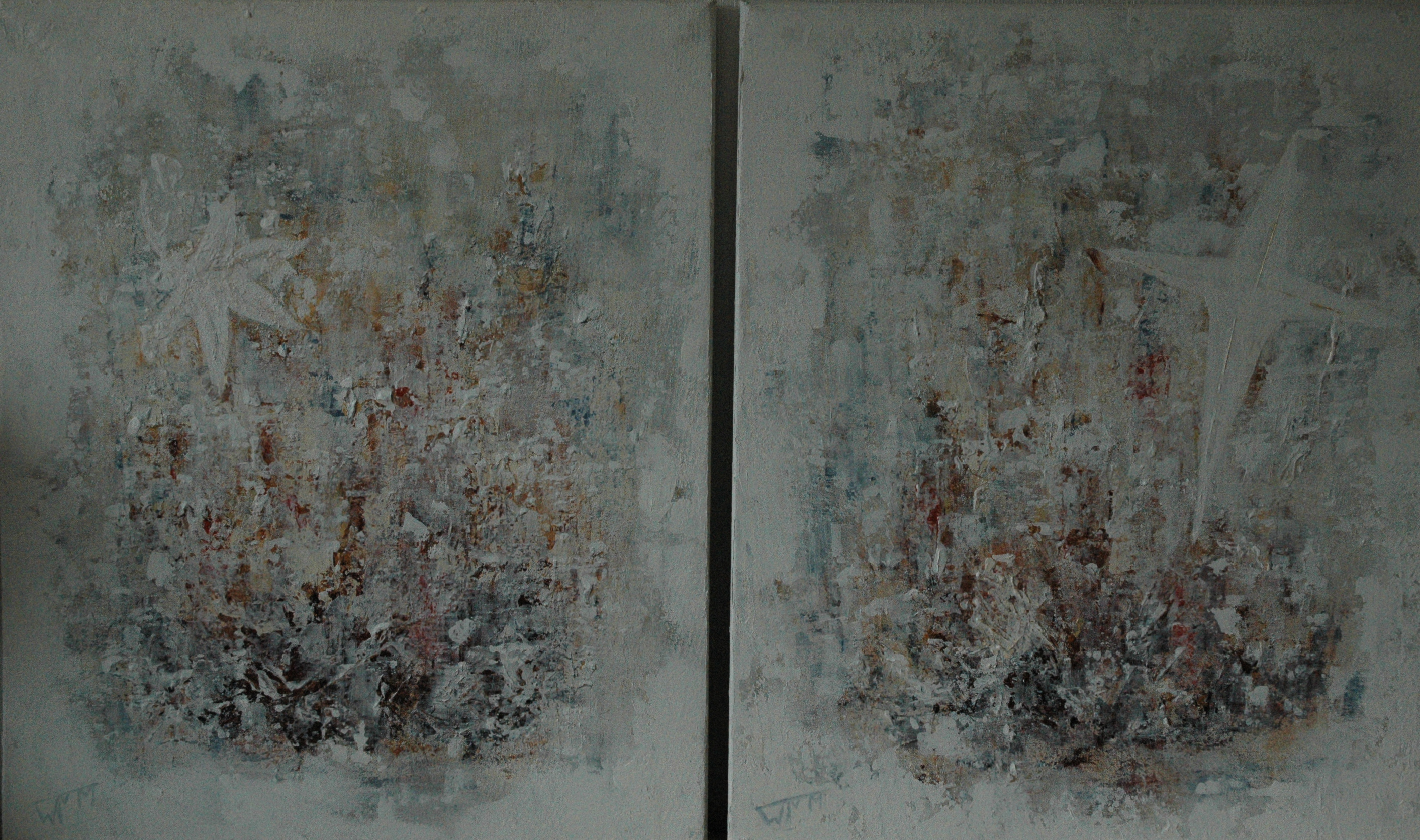 60 x 50cm per doek (2 doeken), acryl op katoen, €285,-